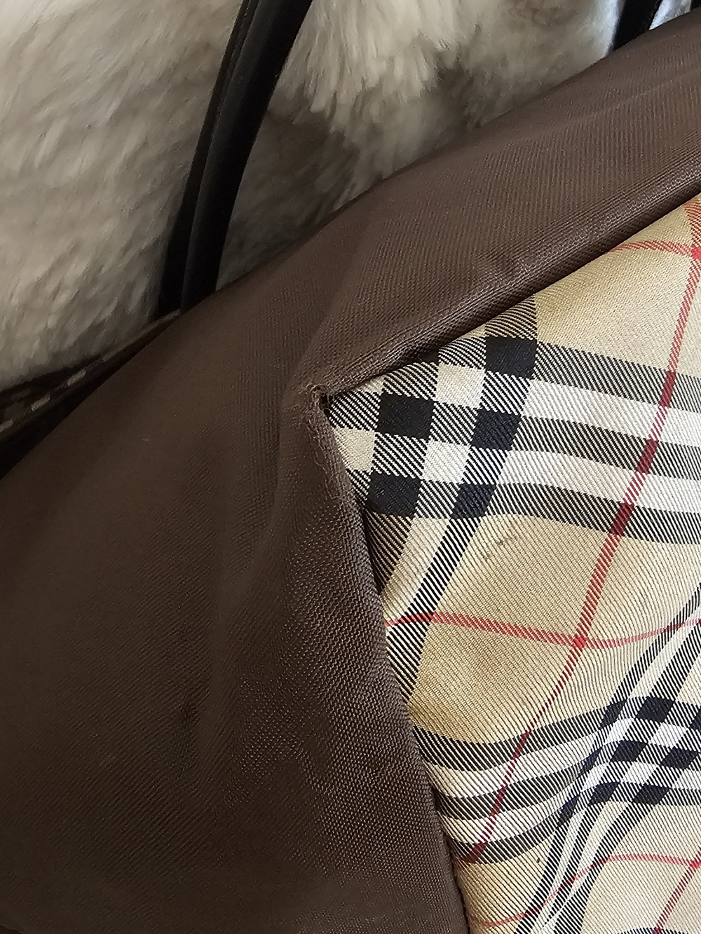 Burberry Brown Tote with Black Straps and Signature Check Base - Picture 5 of 16